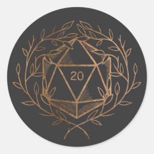 Zwarte en goudlazen D20-ijs Ronde Sticker