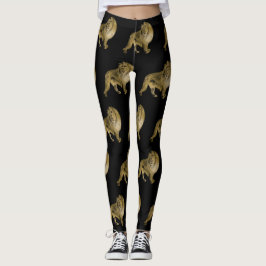 Zwarte en goudleeuwen leggings