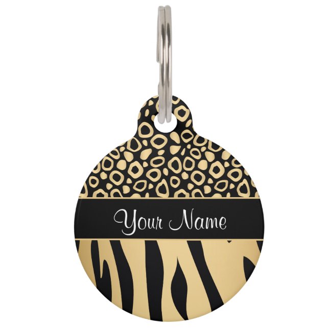 Zwarte en goudluipaard en Zebra Pattern Huisdierpenning (Voorkant)