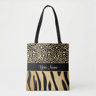 Zwarte en goudluipaard en Zebra Pattern Tote Bag