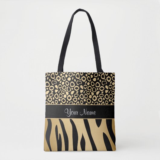 Zwarte en goudluipaard en Zebra Pattern Tote Bag (Voorkant)