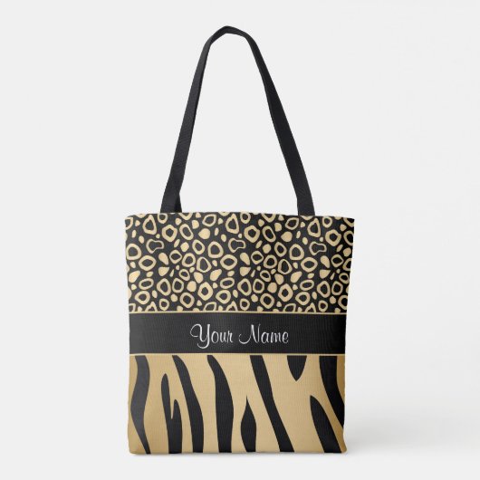 Zwarte en goudluipaard en Zebra Pattern Tote Bag (Achterkant)