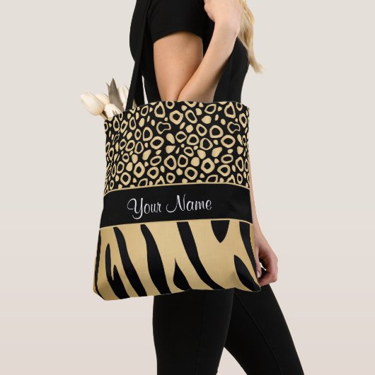 Zwarte en goudluipaard en Zebra Pattern Tote Bag (Dichtbij)