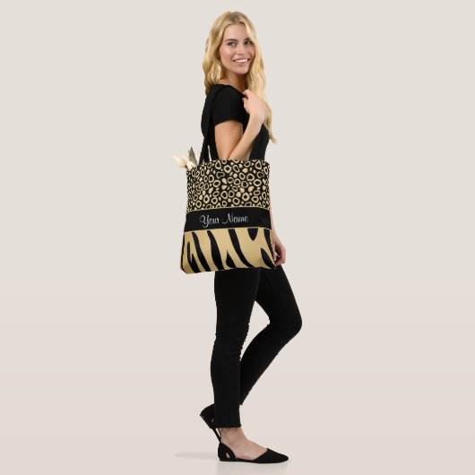 Zwarte en goudluipaard en Zebra Pattern Tote Bag (Op model)