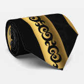Zwarte en goudmakreel stropdas (Opgerold)