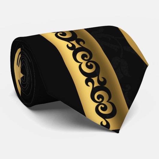 Zwarte en goudmakreel stropdas (Opgerold)