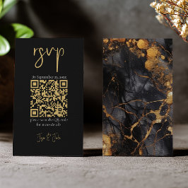 Zwarte en goudmarmer, QR-code bruiloft RSVP Informatiekaartje