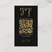 Zwarte en goudmarmer, QR-code bruiloft RSVP Informatiekaartje (Voorkant)