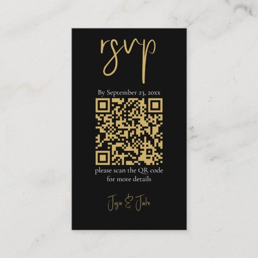 Zwarte en goudmarmer, QR-code bruiloft RSVP Informatiekaartje (Voorkant)
