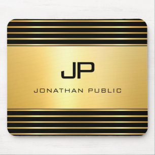 Zwarte en goudmatige elegante monogram Sjabloon Muismat