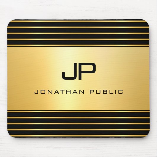 Zwarte en goudmatige elegante monogram Sjabloon Muismat (Voorkant)