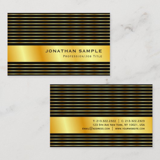 Zwarte en goudmatige elegante Sjabloon Visitekaartje (Voorkant / Achterkant)