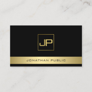 Zwarte en goudmatige monogram elegante Sjabloon Visitekaartje