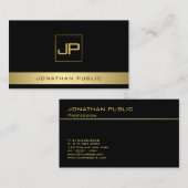 Zwarte en goudmatige monogram elegante Sjabloon Visitekaartje (Voorkant / Achterkant)