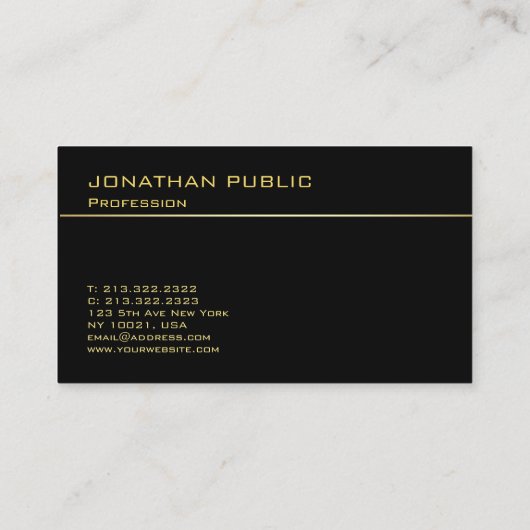 Zwarte en goudmatige monogram elegante Sjabloon Visitekaartje (Achterkant)