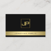 Zwarte en goudmatige monogram elegante Sjabloon Visitekaartje (Voorkant)