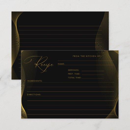 Zwarte en goudmatige Vrijgezellenfeest Recipe Kaar (Voorkant / Achterkant)