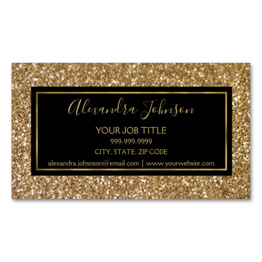 Zwarte en goudmeisjes Sparkle Glitter Salon Magnetisch Visitekaartje (Voorkant)