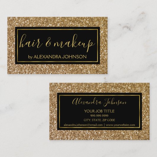 Zwarte en goudmeisjes Sparkle Glitter Salon Visitekaartje (Voorkant / Achterkant)