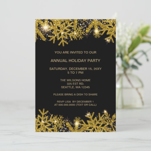 Zwarte en goudmoderne feestdag kaart (Staand voorkant)