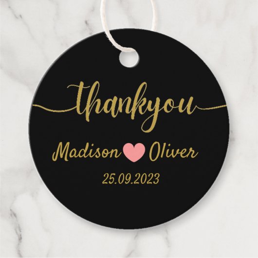 Zwarte en goudmoderne legance bruiloft Hartelijk d Bedankjes Labels (Voorkant)