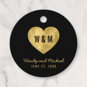 Zwarte en goudmonogram Heart Weddenschap Bedankjes Labels (Voorkant)