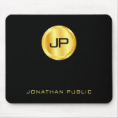 Zwarte en goudmonogram Moderne Sjabloon Muismat (Voorkant)
