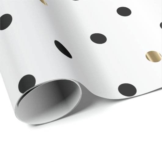 Zwarte en goudpokken op witte vlek cadeaupapier (Rol Hoek)