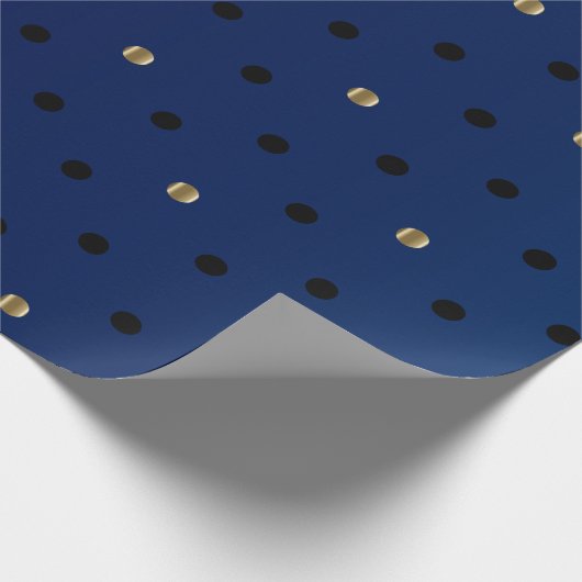 Zwarte en goudpootjes en marineblauw satin cadeaupapier (Hoek)