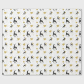 Zwarte en goudrendier, goudhart en Stippen Kerstmi Cadeaupapier (Vlak)