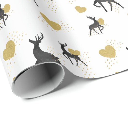 Zwarte en goudrendier, goudhart en Stippen Kerstmi Cadeaupapier (Rol Hoek)