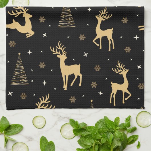 Zwarte en goudrendier theedoek (Gevouwen)
