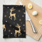 Zwarte en goudrendier theedoek (Quarter Fold)