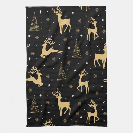 Zwarte en goudrendier theedoek (Verticaal)