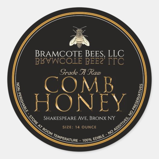 Zwarte en goudruwe honingraat bijen ronde sticker (Voorkant)