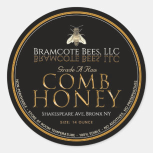 Zwarte en goudruwe honingraat bijen ronde sticker