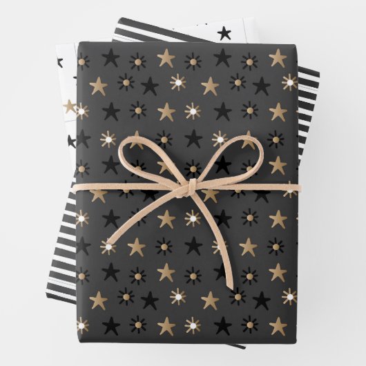 Zwarte en goudScandinavische sterren en Stripes Inpakpapier Vel (In situ)