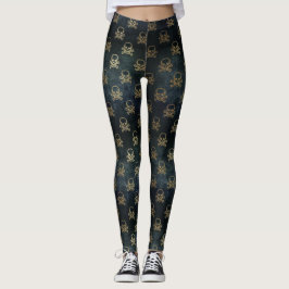 Zwarte en goudschedel en kroesbeenderen Patroonpat Leggings