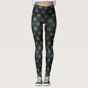 Zwarte en goudschedel en kroesbeenderen Patroonpat Leggings