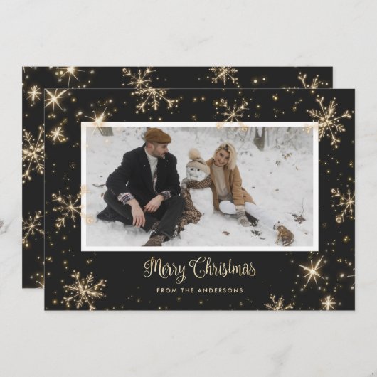 Zwarte en goudsparkly-kerstkaarten feestdagenkaart (Voorkant / Achterkant)