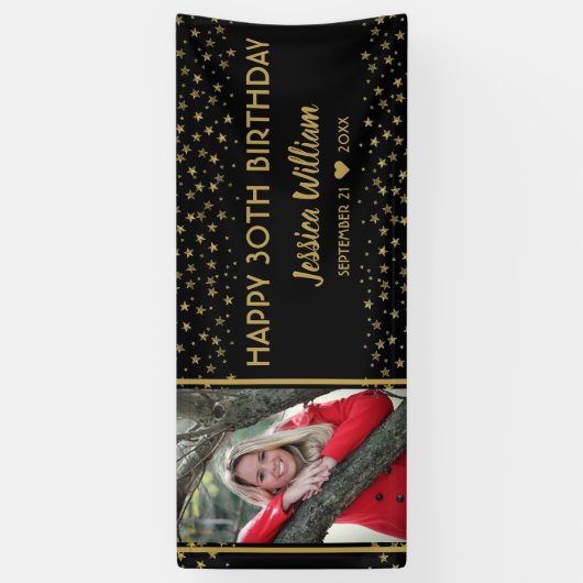 Zwarte en goudsterren 30e verjaardag - Aangepaste  Spandoek (Verticaal)