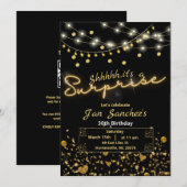 Zwarte en goudverrassing begrotingsuitnodiging QRc Kaart (Voorkant / Achterkant)