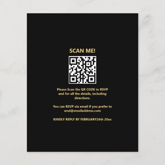Zwarte en goudverrassing uitnodiging QRcode Flyer (Achterkant)