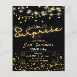 Zwarte en goudverrassing uitnodiging QRcode Flyer