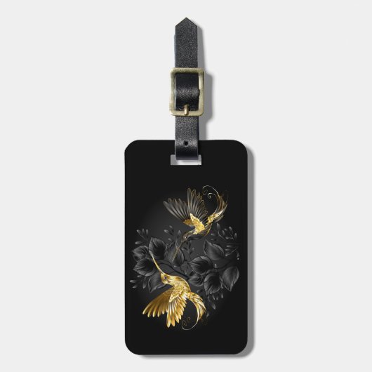 Zwarte en goudvogel bagagelabel (Voorkant verticaal)