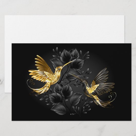 Zwarte en goudvogel briefpapier (Voorkant / Achterkant)