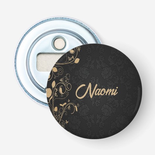Zwarte en goudvogel button flesopener (Voorkant)