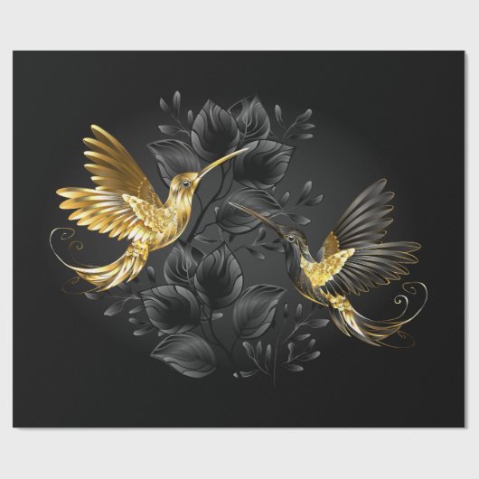 Zwarte en goudvogel cadeaupapier (Vlak)