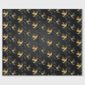 Zwarte en goudvogel cadeaupapier (Vlak)