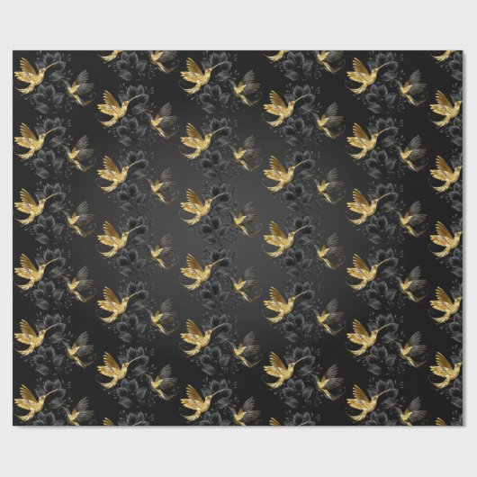 Zwarte en goudvogel cadeaupapier (Vlak)